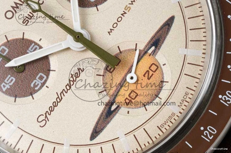 0309 Speedmaster Misson To Saturn 1:1 Best Edition Beige Dial On Nylon Strap Quartz Casual 7861